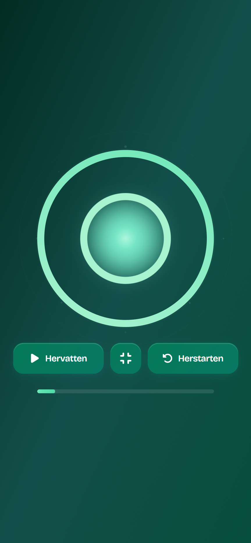 PowerBreaths breathing session with breathing circle and pause and restart buttons
